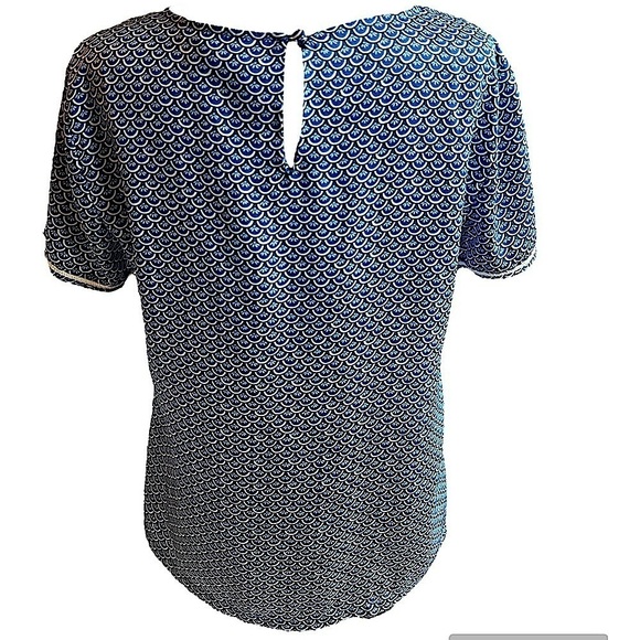 Brooks Brothers Geometric Floral Print Short Sleeve Blouse blue black white 6 - Picture 3 of 15